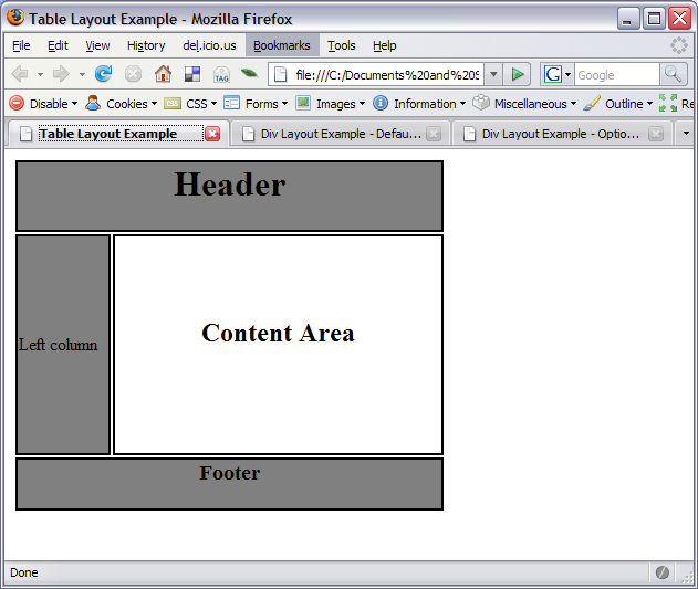 Table Based Layout Example