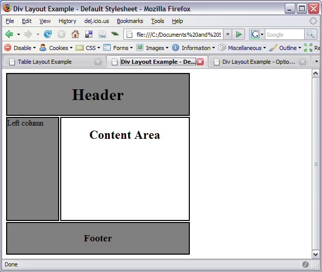 Div Based Layout Example - Default Layout